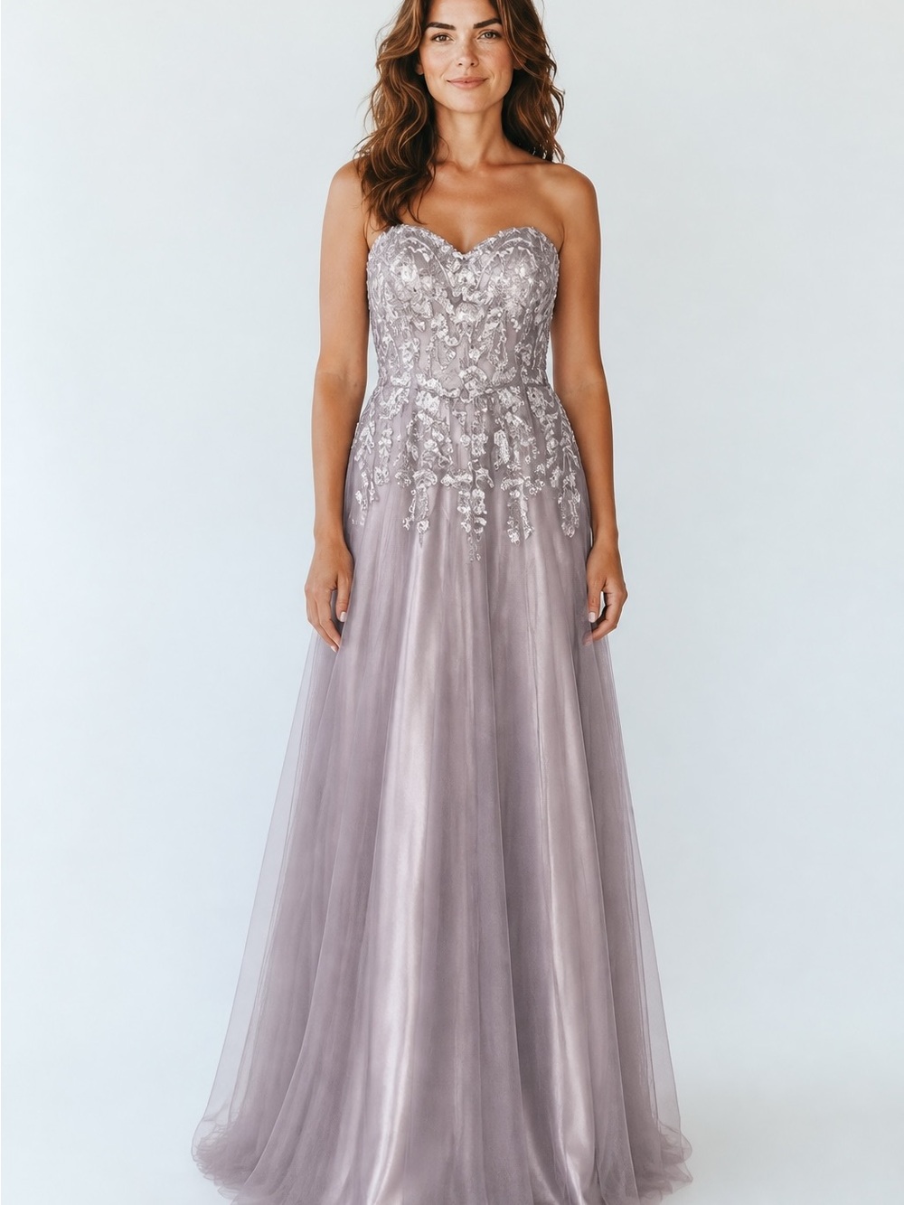 Blondie Nites dusky lavender Strapless  Embellished lace & Chiffon Gown Size 5